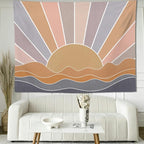 keowhsf Boho Sun Mountain Tapestry Wall Hanging - Retro 70s Vintage Rainbow Sunrise Sunset Design, Abstract Geometric Hippie Art Tapestry for Bedroom, Living Room & Dorm Decor