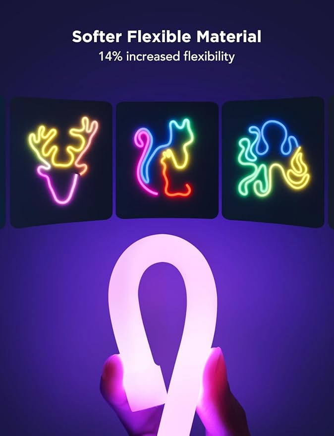 Govee RGBIC Neon Lights, LED Smart Neon Rope Light 2 Works with Matter, Alexa, Google Assistant, Custom DIY Neon Strip Lights for Bedroom and Wall Decor, Softer Material, 9.8ft, White