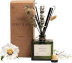 Craft & Kin Reed Diffuser with Dried Flowers | 5 oz White Peony & Tuberose Scented Fall Reed Diffusers for Home, Bathroom | Scent Sticks | Elegant Fragrance Home Decor for Men & Women