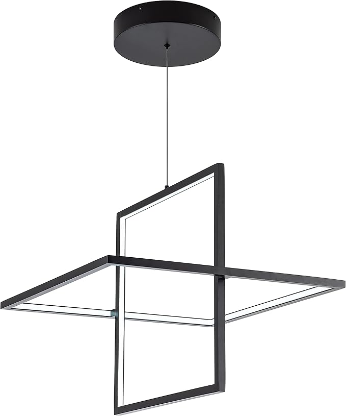 Modern LED Chandelier - Square Pendant Light, Contemporary Style, Dimmable for Living, Dining, Bedroom, Kitchen, Study Room - 65W, 6000K Cool Light (Black)