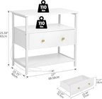 27 Inch Wide Night Stand with Charging Station, Wood Nightstand with Open Shelf, Large Drawer Bedside Table for Living Room/Bedroom/Office (White)