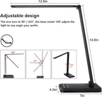 White crown LED Desk Lamp Dimmable Table Lamp Reading Lamp with USB Charging Port, 5 Lighting Modes, Sensitive Control, 30/60 Minutes Timer (Black, First-Generation)