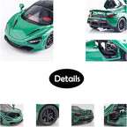Alloy Collectible Green McLaren 720s Toy Car Model Pull Back DieCast Vehicle with Lights and Sound