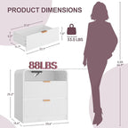 FURSUN 24" Fluted Nightstand with Charging Station, Wooden End Table with 2 Drawers Storage, Curved Profile Design, Modern Bedside Cabinet for Bedroom Living Room, White