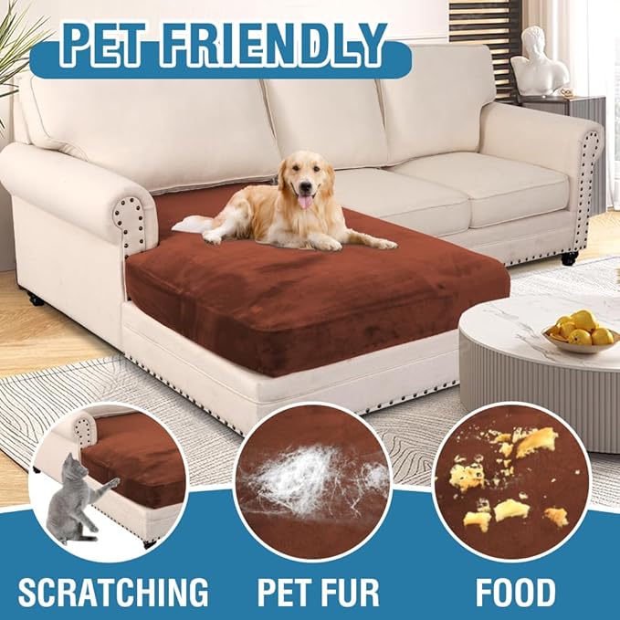 H.VERSAILTEX Velvet Stretch Individual Chaise Cover Sectional Couch Covers for L Shaped Sofa Both Left/Right Furniture Protector Seat Cushion Sofa Cover (1 Piece Chaise Cover, Rust)