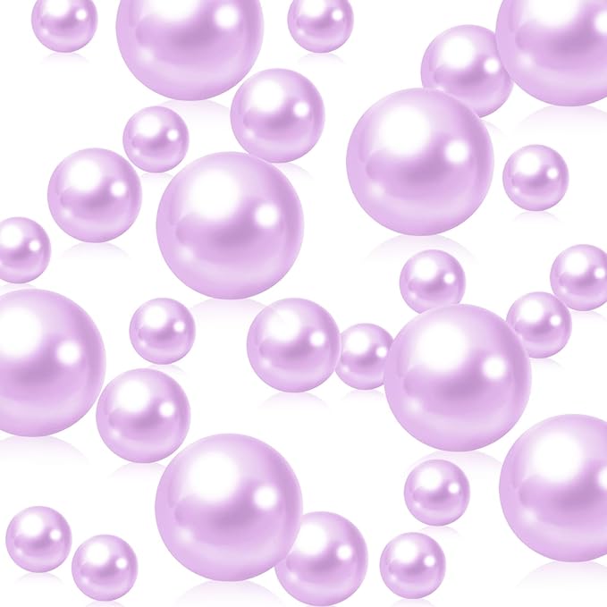 200 PCS Light Purple Vase Fillers, Pearls Bead for Centerpieces Vases, 10/14/20 MM No Hole Beads, Fake Pearls for Wedding Birthday Easter Theme Party Table Centerpieces Decor