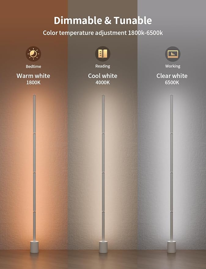 Ailofy Smart Corner Floor Lamp, LED Floor Lamp with Alexa and App Control, 16 Million DIY Colors, Music Sync, DIY Color Modes,Timer Setting, Suitable for Living Room and Bedroom