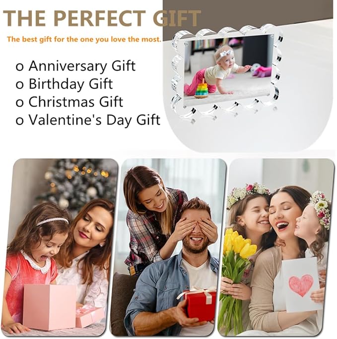 3 Pack 4x6 Inch Magnetic Acrylic Picture Frame,10+10mm Thick Block,Double Sided Clear scalloped frames for Desktop Display | Trendy Home Gift ((3 Pack), 4X6)