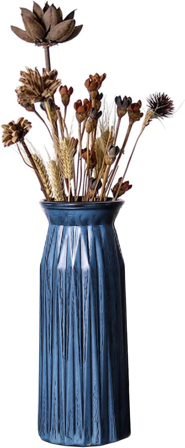 Blue Antique Vase, 12 Inches Elegant Vintage Glass Vase Rustic European Unique Chic Style for Tabletop, Kitchen, Office, Living Room Decoration