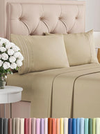 King Size 4 Piece Sheet Set - Comfy Breathable & Cooling Bed Sheets Set - Hotel Luxury Bedding for Women, Men, Kids, Teens, Boys & Girls - Deep Pockets, Ultra-Soft and Wrinkle Free - Oeko-Tex - Beige