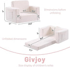 Toddler Chair Sherpa Kids Couch, 2-in-1 Soft Kids Sofa Lounger for Bedroom, Convertible Couch for Girls and Boys, Reading Chair, Beige