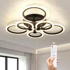 Modern LED Ceiling Light,Dimmable 6 Rings Flush Mount Ceiling Light Fixtures,3000K-6500K 81W Ring Ceiling Lamp with Remote for Bedroom,Dining Room,Living Room,Black
