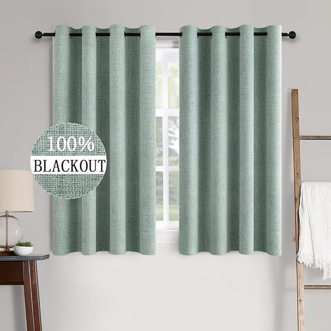MIULEE Linen Texture Curtains for Bedroom Solid 100% Blackout Thermal Insulated Seafoam Green Curtains Grommet Room Darkening Curtains/Draperies for Living Room Nursery 52x54 Inch (2 Panels)