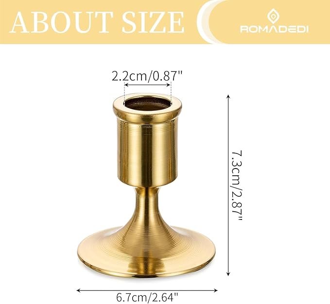 Romadedi Gold Candlestick Candle Holders for Taper, 2 PCS Gold Brass Color Candle Stick Candle Holder for Table Centerpiece, Wedding Reception, Festive Christmas Mantel Decoration or Home Decor