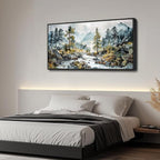 PHAOHUAXM Large Canvas Printing Artworks Wall Art For Bedroom Wall Decor For Living Room Office Home Decor Rivulet View Painting Forest Tree Landscape Watercolour Pictures Black Framed 30x60 In