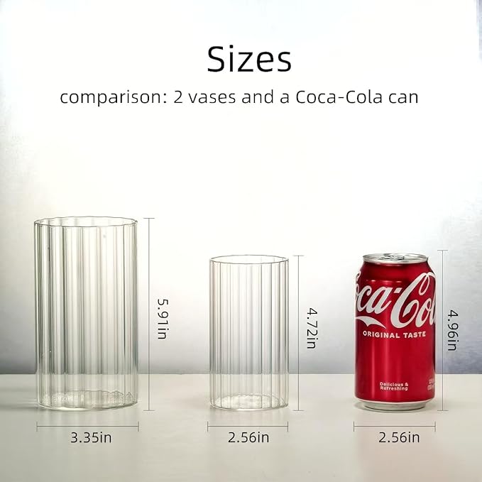 24-Pack Elegant Ribbed Glass Cylinder Vases Set for Weddings - 2 Sizes (6" & 4.7" Height) - Floating Candle Holders & Flower Centerpieces - Versatile Event Decor for Parties, Receptions & Home Decor