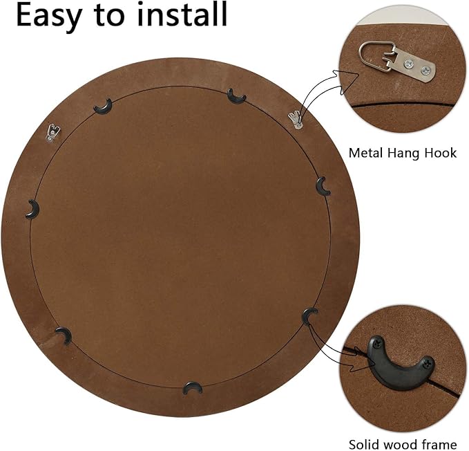 Round Bathroom Mirror for Vanity-Distressed Wood Circle Mirror, Farmhouse Entryway Mirror and Decorative Wall Mirrors for Living Room