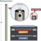 28" Ceiling Fan Downrod, 【1 Outside Diameter】 Brushed Nickel Extended Downrod, including 4 Wire Connectors and 5 Extension Wires (No Threads)