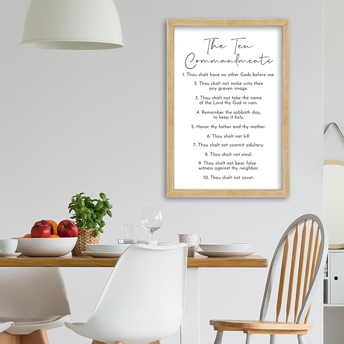 FZMHASLWW The Ten Commandments Bible Verse Wall Decor 24"X16" God Jesus Prayer Christian Saying Catholic Scripture Sign Large Wood Framed Wall Hanging Art (Wood)