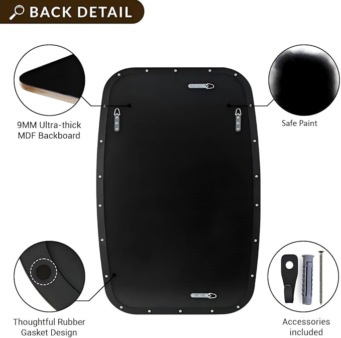 ANDY STAR Black Oblong Mirror, 32x40 Inch Black Oval Mirror for Bathroom with Stainless Steel Metal Frame, Wall Mouned for Bathroom, Living Room, Entryway