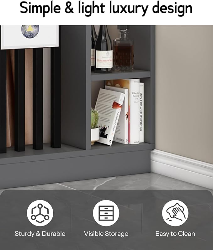 Wall Room Divider, Storage Cabinet Storage Display with Shelves, Modern Freestanding Wood Room Divider Screen, Wall Privacy Screens for Home Decorative (Grey,35.4" L x 9.5" W x 79.5" H)