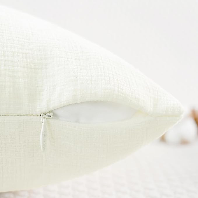 CaliTime Throw Pillow Covers Decorative 18 X 18 Inches Pack of 4 Cozy Chenille Cushion Cases for Couch Sofa Bed Living Room Home Cream