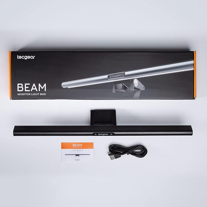 Beam Monitor Light Bar, LED Light Bard for Eye Caring, e-Reading, LED Desk Lamp with Auto-Dimming, Touch Control, No Screen Glare, Space Saving, Home Office Task Lamps (Black (Non-RGB))