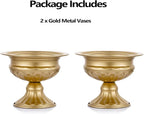 Metal Vases for Table Centerpieces, Hewory Gold Compote Pedestal Vase Floral Container Bulk, Brass Mini Footed Bowl Flower Holders Center Pieces for Wedding Birthday Party Anniversary (2pcs, 6.5in)