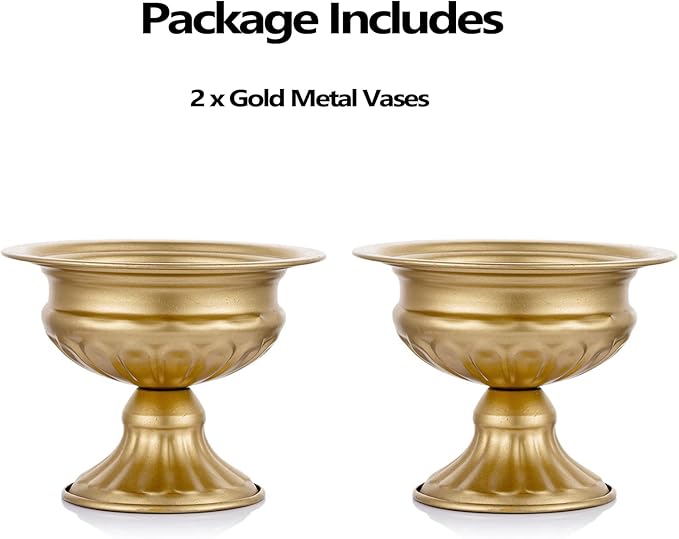 Metal Vases for Table Centerpieces, Hewory Gold Compote Pedestal Vase Floral Container Bulk, Brass Mini Footed Bowl Flower Holders Center Pieces for Wedding Birthday Party Anniversary (2pcs, 6.5in)