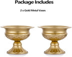 Metal Vases for Table Centerpieces, Hewory Gold Compote Pedestal Vase Floral Container Bulk, Brass Mini Footed Bowl Flower Holders Center Pieces for Wedding Birthday Party Anniversary (2pcs, 5in)