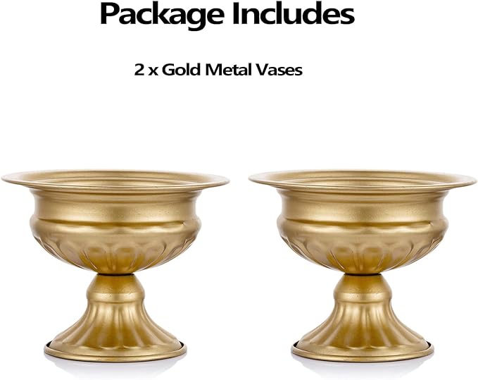 Metal Vases for Table Centerpieces, Hewory Gold Compote Pedestal Vase Floral Container Bulk, Brass Mini Footed Bowl Flower Holders Center Pieces for Wedding Birthday Party Anniversary (2pcs, 5in)