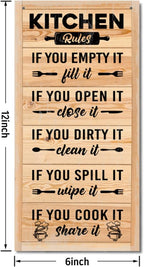 Hanging Kitchen Rules Wooden Sign, Rustic Kitchen Decor, Printed Wall Art, Funny Farmhouse Wall Decor