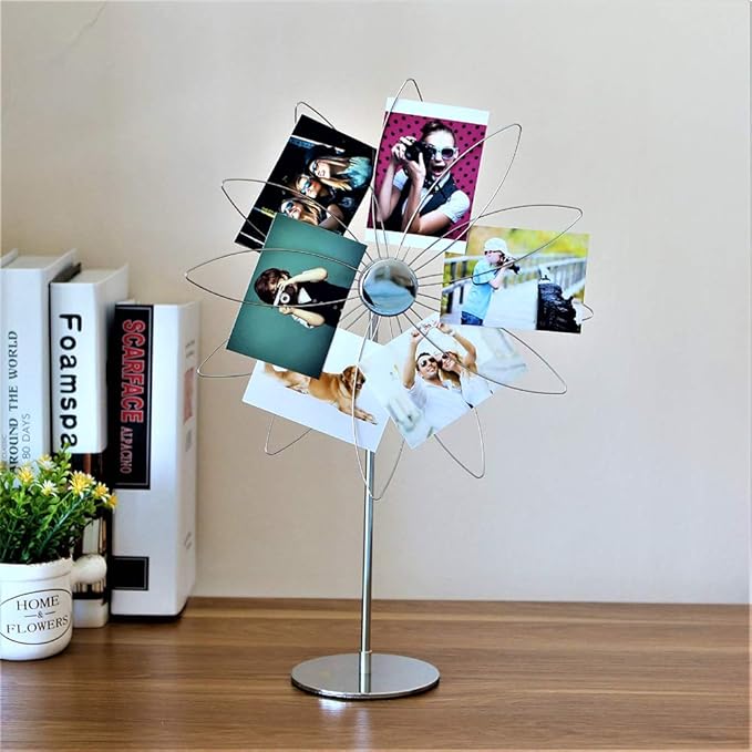 Mollytek Desktop Photo Holder with Clips Postcard Gift Card Picture Display Stand Decor Photo Tree Stand for Table Display Sun Flower Romantic Design with Plated Wire