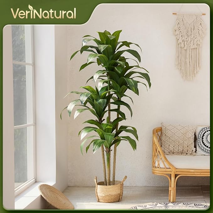 Artificial Dracaena Tree, 6FT Tall Fake Plants with UV Resistant Leaves, Faux Tropical Yucca Trees for Indoor Outdoor, Potted Large Floor Plant for Home Decor Living Room Porch, VN123