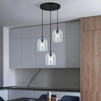 Modern Black Pendant Lights Kitchen Island Ceiling Chandelier Indoor Crystal Hanging Light Fixtures for Dining Room Kitchen Living Room Bedroom（3Light）