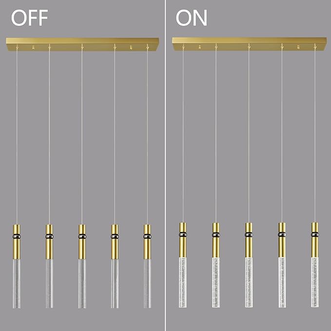 5 Light Pendant Lighting Dining Room Light Fixture Dimmable LED Modern Gold Pendant Light with Bubble Crystal Pendant Lights Kitchen Island