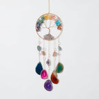 Large Rainbow 5 Agates Gemstone Dream Catcher Tree of Life Chakra Dream Catchers with Healing Crystal Handmade Muti-Colored Dreamcatcher Wall Decor for Adults Boys Girls,Bedroom,Garden,Bless Gift