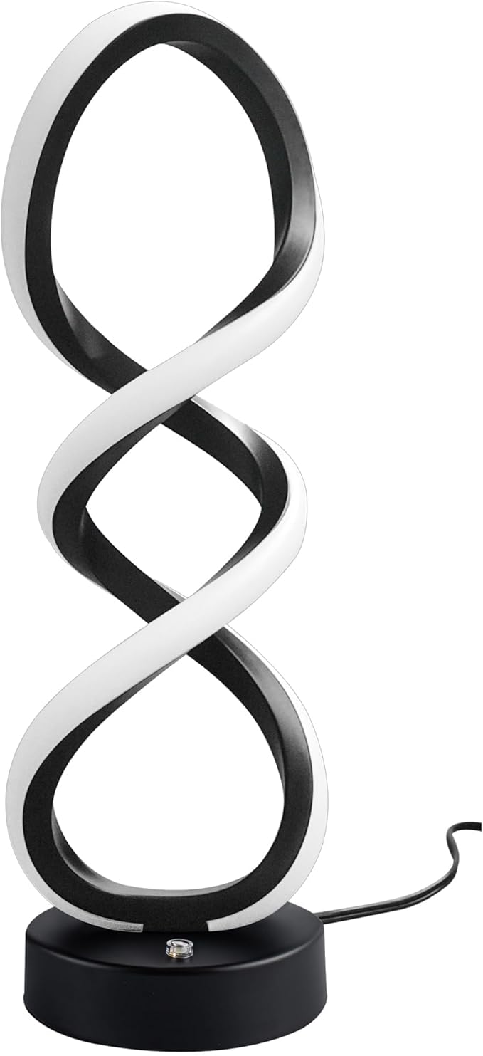 Modern Table Lamp, 7 Colors 10 Light Modes Spiral Design Table Lamp, Touch Dimmable Nightstand Lamp, Unique Bedside Lamp for Living Room, Bedroom, Cool Lamps, Black