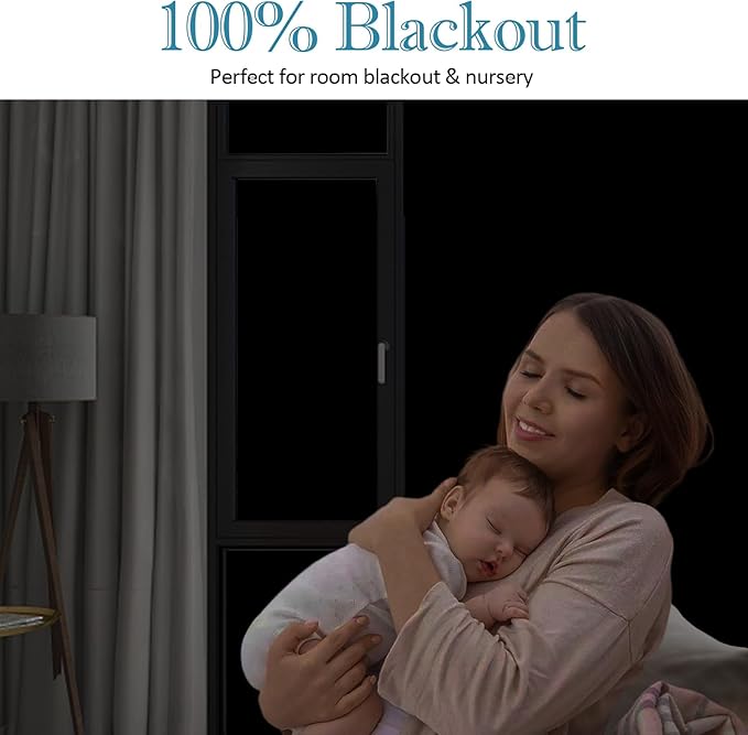 FuFin Total Blackout Window Privacy Film with Installation Tools, 100% Light Blocking Room Darkening Windows Cover Heat Control Anti-UV Glass Sticker Window Tint for Home, 31.5Inch×78.7Inch