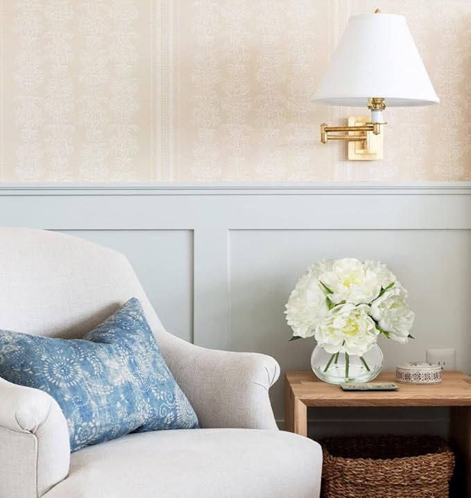 Hollyone Fake Flowers White Peonies Artificial Flowers Faux Flowers with Vase Peony Silk Flower Arrangements in Glass Vase with Faux Water for Home Decor Bathroom Table Centerpiece Shelf Decorations