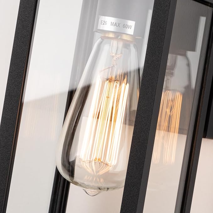 mirrea 11" Classic Outdoor Wall Sconce 1 Light in Matte Black Rectangular Metal Frame and Clear Glass Shade Waterproof Porch Light Patio Light Pack of 2