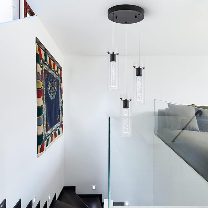 Kitchen Lighting Pendant, Modern Pendant Light with Black Finish, Pendant Lights for Kitchen Island Restaurant, Dining Room(3 Light)