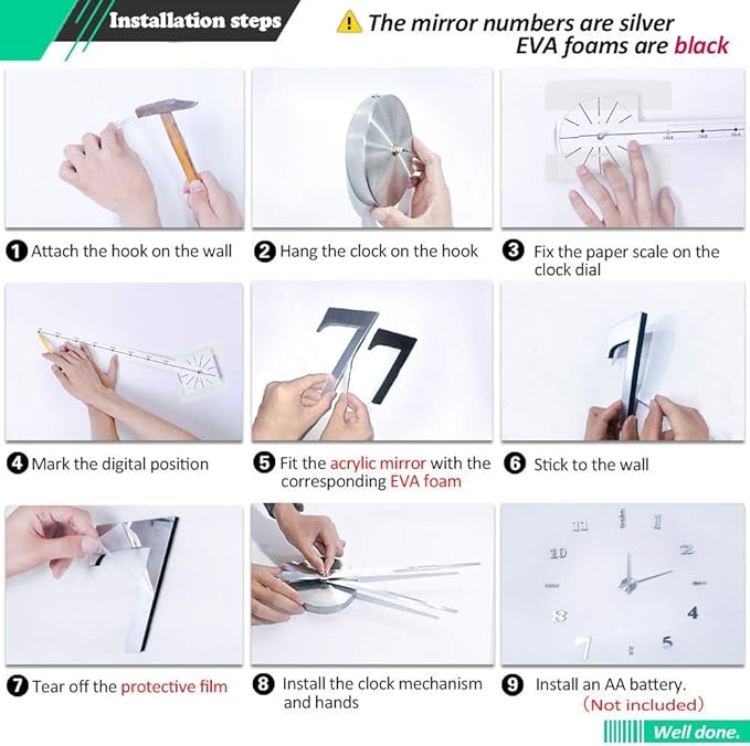 VANGOLD Frameless DIY Wall Clock 3D Mirror Wall Clock Large Mute Wall Stickers for Living Room Bedroom Home Decorations