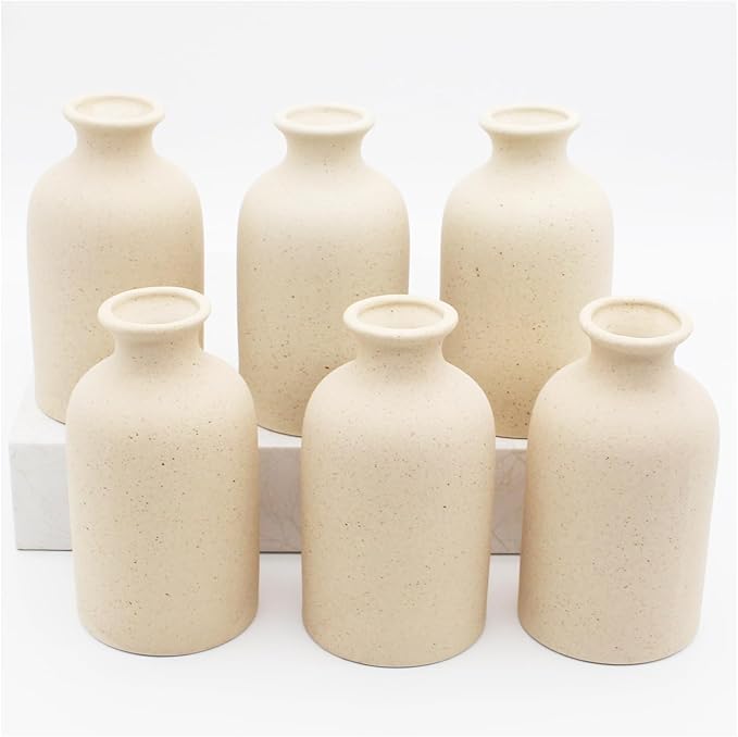 YANLING 6 Pack Light Yellow Small Vase for Flowers, 5 inch Modern Ceramic Vases for Pampas Grass Simple Shelf Vase, Boho Vases for Home Decor, Wedding Dinner Table Party Office Bedroom