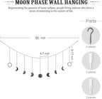 Mkono Moon Phase Wall Hanging Boho Aesthetic Room Decor Metal Moons Garland Hanging Art Bohemian Home Decoration for Girls Room Nursery Bedroom Livingroom Dorm, Ideal, Black, 50"
