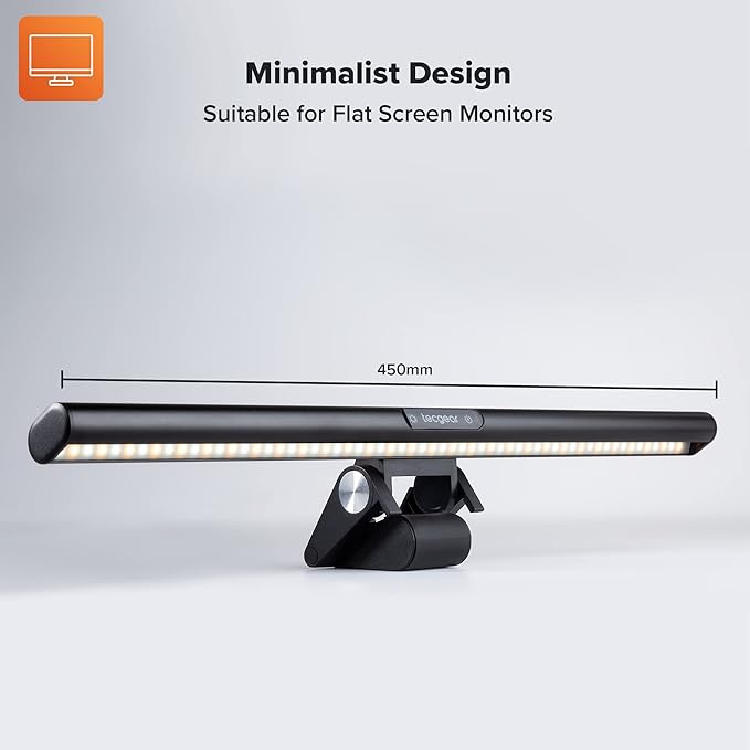 Beam Monitor Light Bar, LED Light Bard for Eye Caring, e-Reading, LED Desk Lamp with Auto-Dimming, Touch Control, No Screen Glare, Space Saving, Home Office Task Lamps (Black (Non-RGB))
