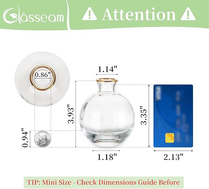 Glass Bud Vase for Centerpieces, 6Pcs/2Sets Glasseam Modern Gold Rim Mini Small Vases for Flowers Bulk Flower Vase Set Aesthetic Cute Handmade Tiny Short Wedding Table Centerpiece Decor