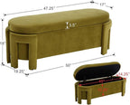Modern Upholstered Storage Bench, Velvet Fabric 50" Long Entryway Bench with Storage and Seating, Comfy Cute Ottoman Bench for Living Room/End of Bed/Hallway, Olive Green
