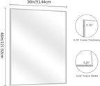 YIROMAN Bathroom Mirror 48"x36", Large Brushed Silver Bathroom Mirror for Over Sink with Aluminum Frame, Rectangular Vanity Mirror with Right Angle, Wall Mirror Hangs Horizontal or Vertical