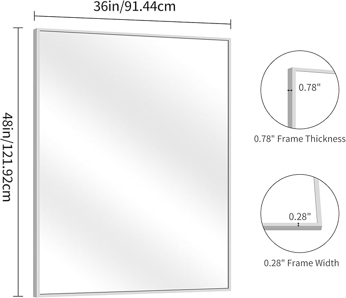 YIROMAN Bathroom Mirror 48"x36", Large Brushed Silver Bathroom Mirror for Over Sink with Aluminum Frame, Rectangular Vanity Mirror with Right Angle, Wall Mirror Hangs Horizontal or Vertical